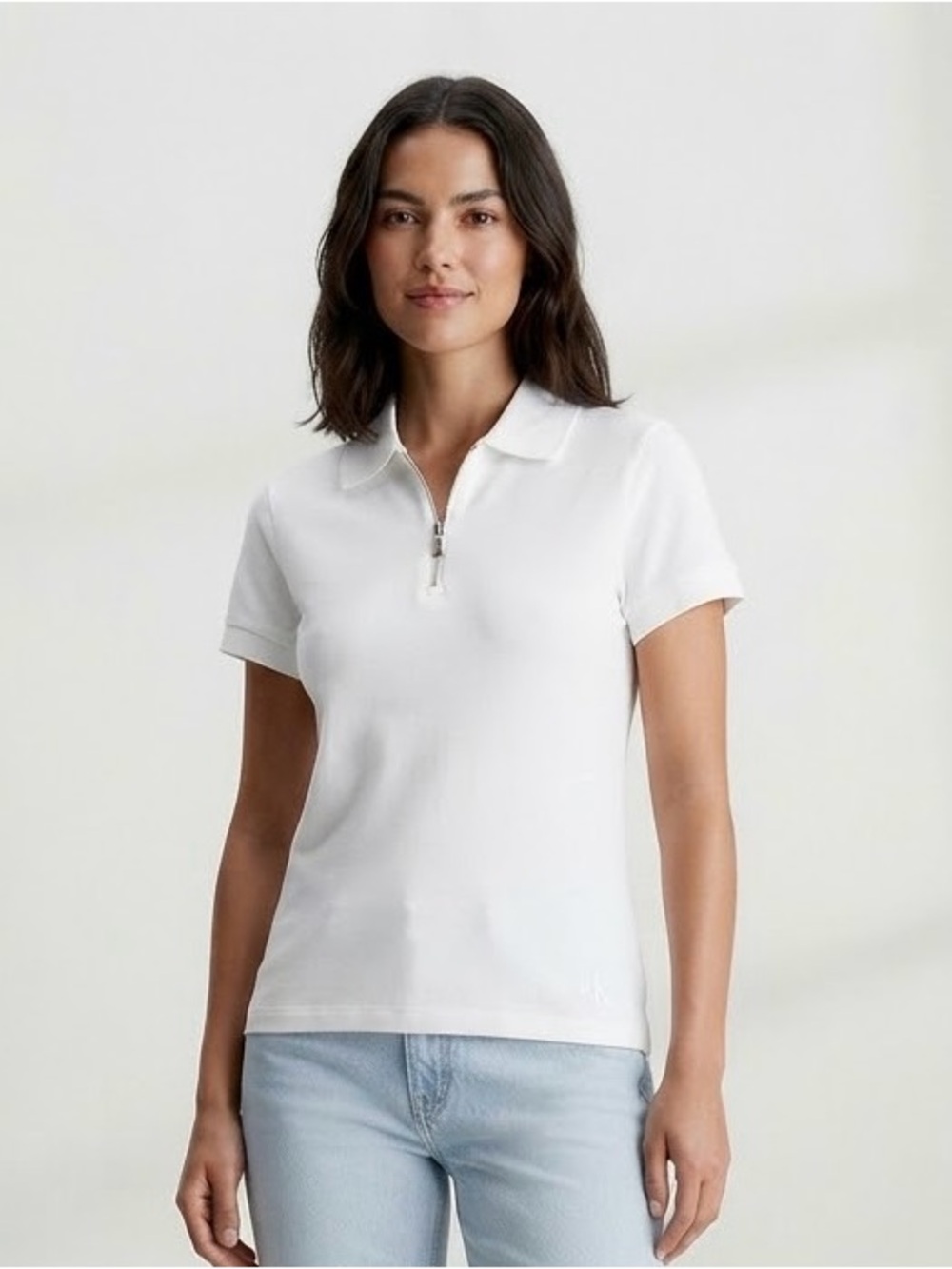 Calvin Klein Jeans - vintage 90’s classic Women's White Zip Polo Top